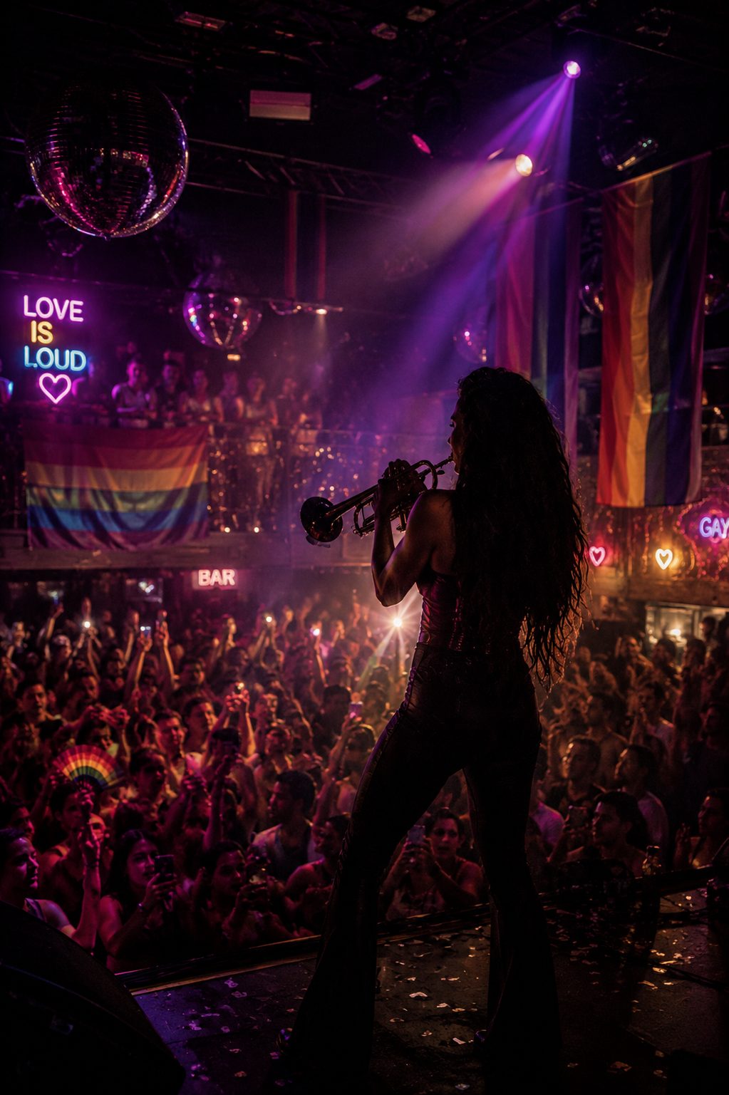 Titty Trumpet performing live over a packed dancefloor